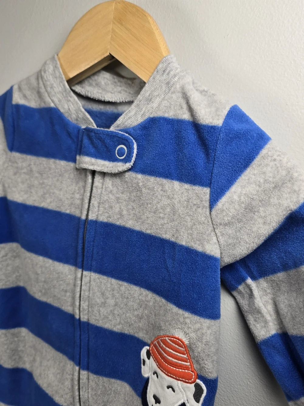 Carter's Blue & Gray Striped Fleece Footed One-Piece with Puppy Patch 9M